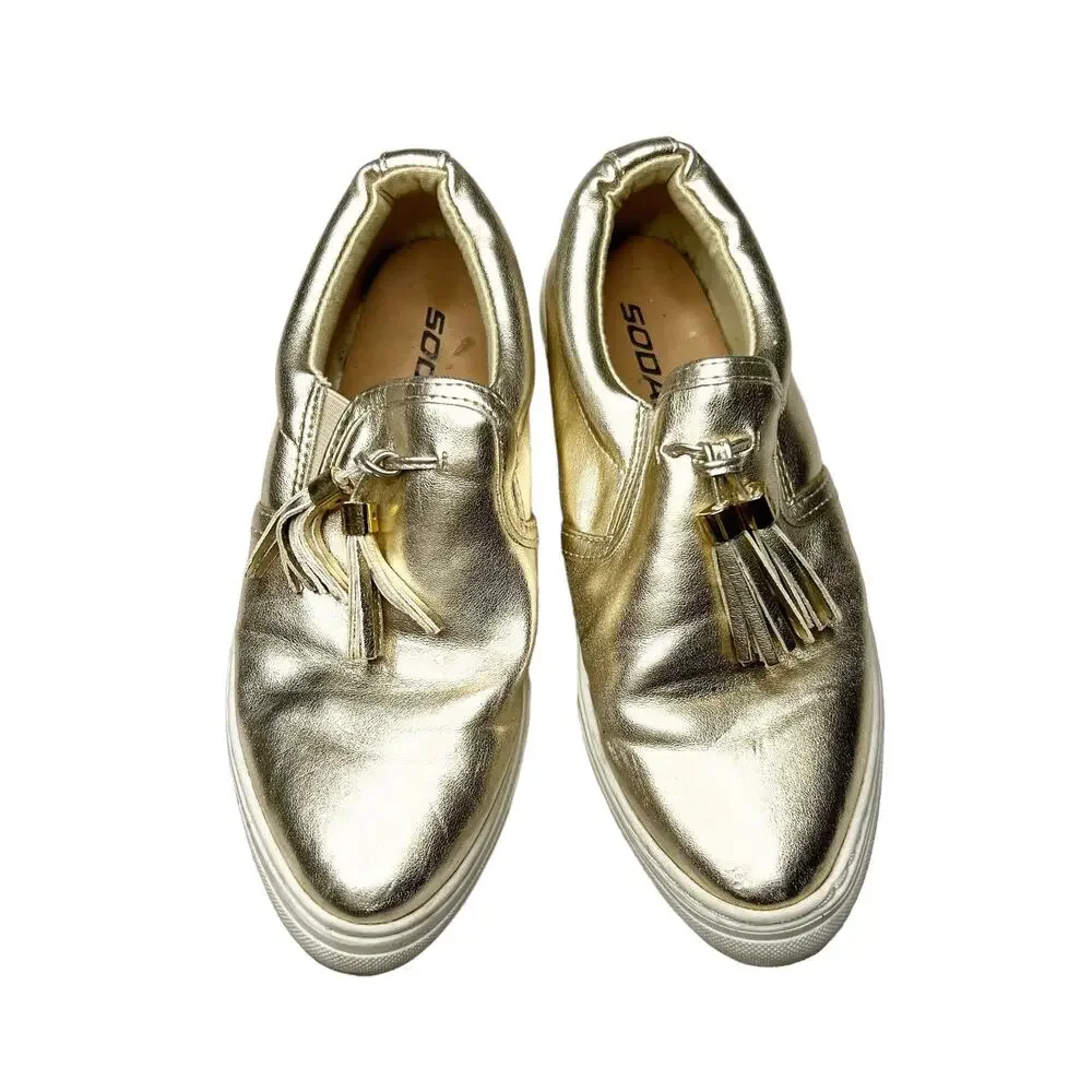 Soda Chrome Gold Tassel Metallic Slip On Sneakers Shoes Size 6.5 - Picture 1 of 6